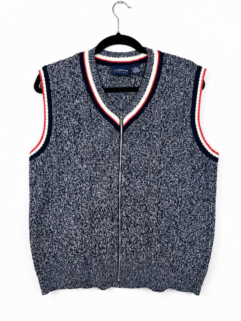 Vintage Liz Claiborne Cable Knit Full Zip Sweater Vest Large Preppy Y2K Academia